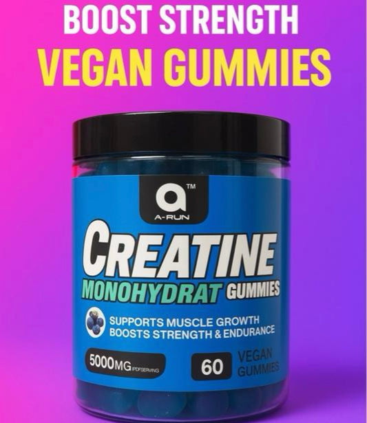 A-RUN Creatine Gummies 5000mg – Vegan, Sugar-Free Muscle & Strength Builder, VEGAN, recovery, Sugar free