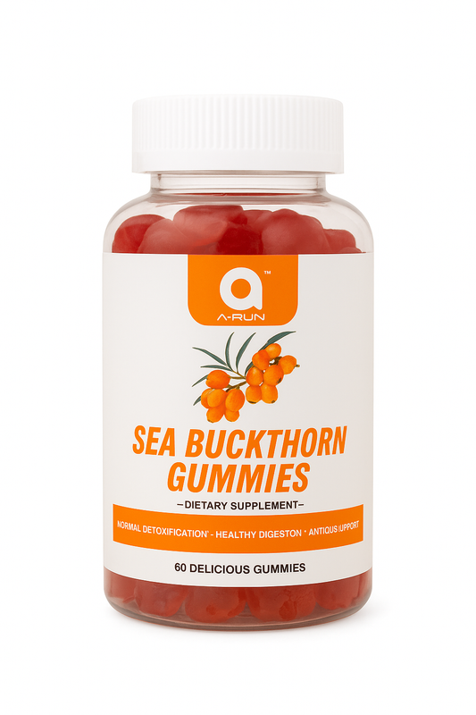 A-RUN Sea Buckthorn Gummies - 60 Delicious Gummies for Natural Detoxification Healthy Digestion & Antioxidant Support Healthcare Supplement Fitness Dietary Edible Vitamin